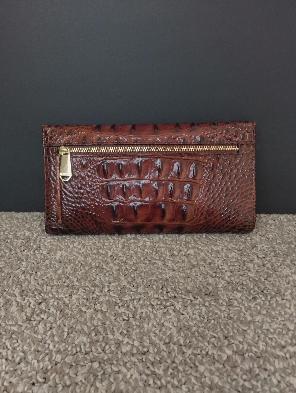 Brahim Cordelia Croc Embossed Wallet Leather Trifold - Pecan Melbourne - Picture 2 of 9